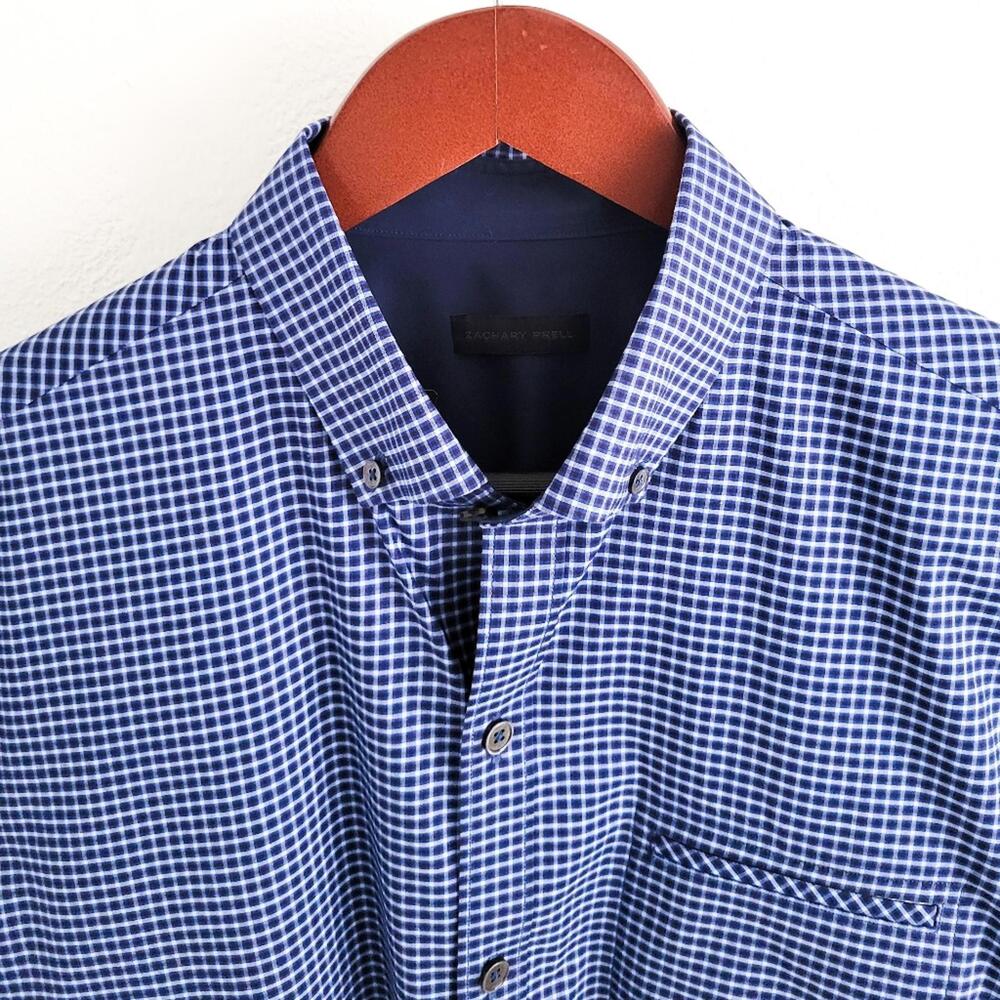 NEW Zachary Prell Micro Plaid Button Down Shirt Cotton Blue Mens S - Picture 5 of 9